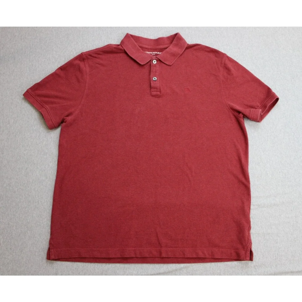 Banana Republic Polo Shirt Mens Large Red 100% Cotton Pique Short‎ Sleeve